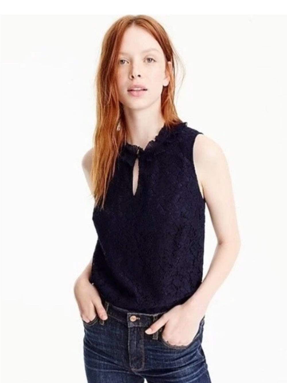 J. Crew Navy Sleeveless Lace Keyhole Camisole, Size XS